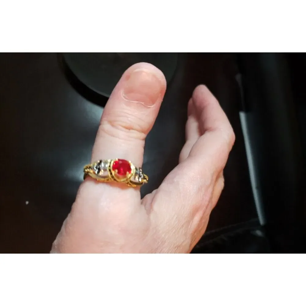 Men's Gold Red Stone Double Silver Carved Skull Ring Women's Thumb Ring Size 10